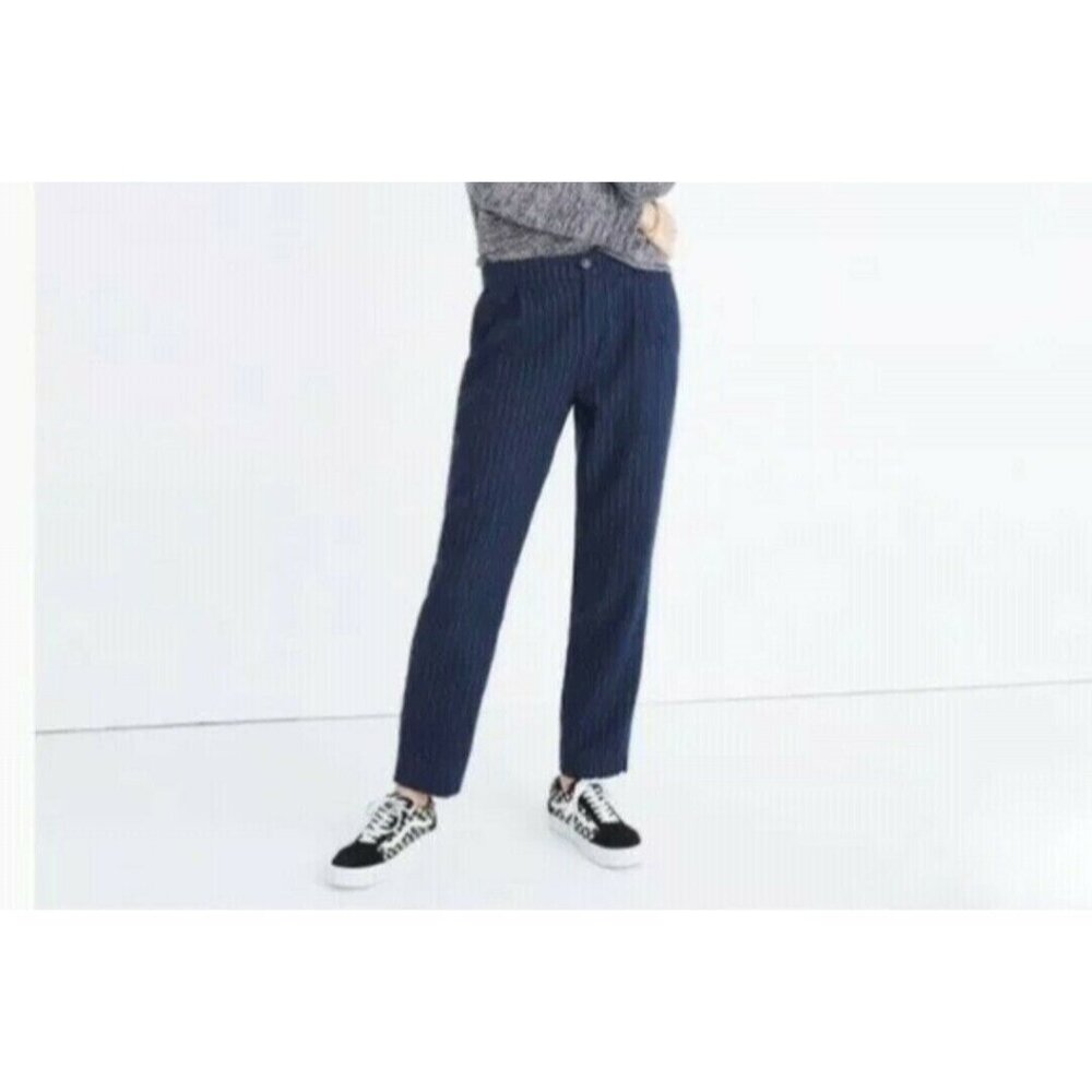 Madewell Small Blue White Pinstripe Ankle Trousers Pleated Front Pants